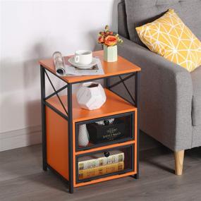 img 1 attached to VECELO Modern Nightstand: Stylish Orange End Table with Flip Drawer and X-Design Side for Easy Assembly in Bedroom, Living Room, or Office - Set of 1