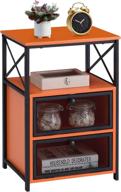 vecelo modern nightstand: stylish orange end table with flip drawer and x-design side for easy assembly in bedroom, living room, or office - set of 1 logo