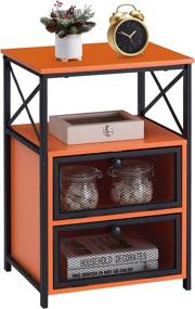 img 4 attached to VECELO Modern Nightstand: Stylish Orange End Table with Flip Drawer and X-Design Side for Easy Assembly in Bedroom, Living Room, or Office - Set of 1