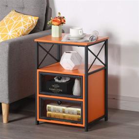 img 3 attached to VECELO Modern Nightstand: Stylish Orange End Table with Flip Drawer and X-Design Side for Easy Assembly in Bedroom, Living Room, or Office - Set of 1