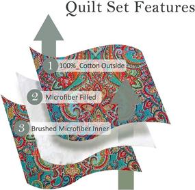 img 1 attached to 🛏️ King Size 100% Cotton Jacquard Style Quilt Set with Paisley Patchwork - 3-Piece Coverlet Set