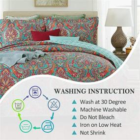 img 2 attached to 🛏️ King Size 100% Cotton Jacquard Style Quilt Set with Paisley Patchwork - 3-Piece Coverlet Set