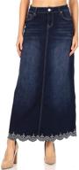 fashion2love women's juniors/plus size long a-line denim maxi skirt with stretch fabric logo