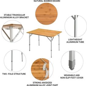 img 1 attached to KingCamp Bamboo Heavy Duty Environmentally Friendly Folding Table, Anti-UV, Portable, 176 lbs Weight Capacity, Adjustable Heights, Ideal for Picnics, Camping, 4-6 People