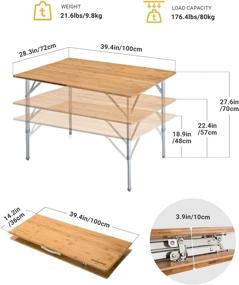 img 3 attached to KingCamp Bamboo Heavy Duty Environmentally Friendly Folding Table, Anti-UV, Portable, 176 lbs Weight Capacity, Adjustable Heights, Ideal for Picnics, Camping, 4-6 People