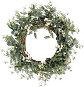 img 4 attached to 🌿 Excluronlder 20" Artificial Eucalyptus Wreath - All Season Large Front Door Wreath with Green Leaves and Berries - Indoor Outdoor Porch Farmhouse Patio Garden Window Wall Décor