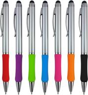 2-in-1 stylus touch pen for ipad, iphone, kindle, nook, samsung galaxy & more - sensitive stylus tip, assorted grip colors, black ink, 7 pack logo