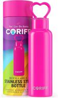 🎀 coriff girls pink water bottle: 20 oz. i love you design, heart lid, triple wall insulated, bpa free stainless-steel - perfect birthday or valentine's day gift for school, camping, hiking логотип