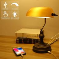 🏛️ liylan banker's lamp - vintage desk lamp with touch control & usb port, 3-way dimmable - ideal for library and office - amber glass, oil rubbed bronze логотип