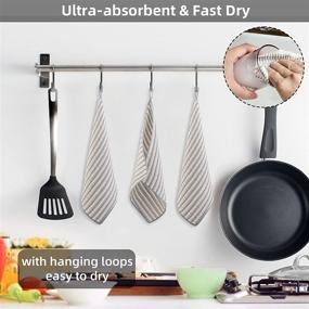 img 2 attached to 🍽️ Набор из 10 кухонных салфеток - Мягкие и впитывающие полотенца водоотталкивающей вафельной фактуры с добавлением бамбукового волокна - Комплектация крючками для подвешивания и 5 самоклеющимися крючками - Идеально подходит для мытья и сушки посуды - Серый, 12 дюймов.