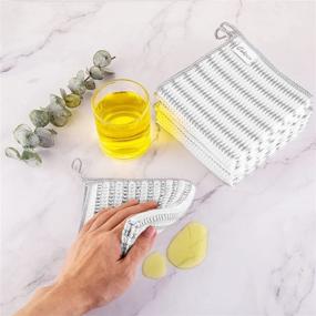 img 3 attached to 🍽️ Набор из 10 кухонных салфеток - Мягкие и впитывающие полотенца водоотталкивающей вафельной фактуры с добавлением бамбукового волокна - Комплектация крючками для подвешивания и 5 самоклеющимися крючками - Идеально подходит для мытья и сушки посуды - Серый, 12 дюймов.