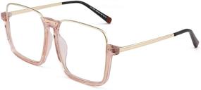 img 3 attached to JIM HALO Oversized Half Frame Square Blue Light Blocking Computer Glasses Men Women Pink