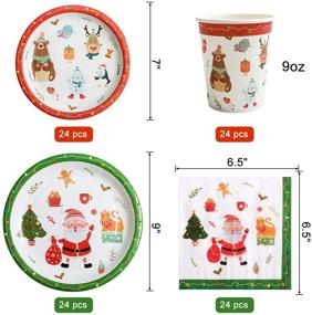 img 2 attached to 🎅✨ White and Red Santa Reindeer Christmas Party Supplies Set - Includes 24 Guests: 24 Dinner Plates, 24 Dessert Plates, 24 Napkins, 24 Cups, and 24 Sets of Plastic Cutlery