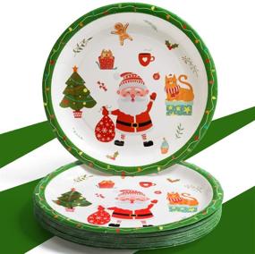 img 1 attached to 🎅✨ White and Red Santa Reindeer Christmas Party Supplies Set - Includes 24 Guests: 24 Dinner Plates, 24 Dessert Plates, 24 Napkins, 24 Cups, and 24 Sets of Plastic Cutlery