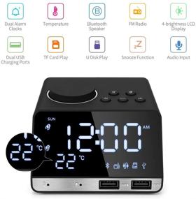 img 1 attached to 🕰️ 4.2 Inch Alarm Clock Radio with Bluetooth Speaker, Dual Snooze Clock, USB Charging Port, AUX TF Card Play, Thermometer, Large Mirror LED Dimmable Display - Perfect for Bedroom, Kitchen, Hotel, Table, Desk