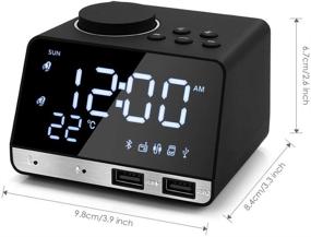 img 2 attached to 🕰️ 4.2 Inch Alarm Clock Radio with Bluetooth Speaker, Dual Snooze Clock, USB Charging Port, AUX TF Card Play, Thermometer, Large Mirror LED Dimmable Display - Perfect for Bedroom, Kitchen, Hotel, Table, Desk