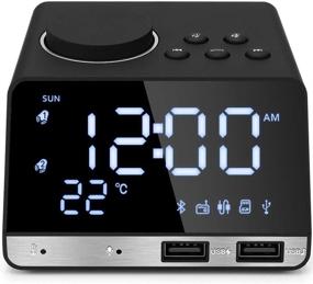 img 4 attached to 🕰️ 4.2 Inch Alarm Clock Radio with Bluetooth Speaker, Dual Snooze Clock, USB Charging Port, AUX TF Card Play, Thermometer, Large Mirror LED Dimmable Display - Perfect for Bedroom, Kitchen, Hotel, Table, Desk