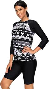 img 2 attached to 👙 Stylish Women's Printed Long Sleeve Rash Guard Two Piece Swimsuit Set with Capri Pants - Trendy Swimwear for Ladies
