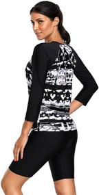 img 3 attached to 👙 Stylish Women's Printed Long Sleeve Rash Guard Two Piece Swimsuit Set with Capri Pants - Trendy Swimwear for Ladies