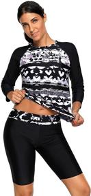 img 4 attached to 👙 Stylish Women's Printed Long Sleeve Rash Guard Two Piece Swimsuit Set with Capri Pants - Trendy Swimwear for Ladies