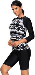 img 1 attached to 👙 Stylish Women's Printed Long Sleeve Rash Guard Two Piece Swimsuit Set with Capri Pants - Trendy Swimwear for Ladies