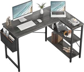 img 4 attached to 🖥️ Homieasy 47 Inch L-Shaped Corner Desk: Modern Small Computer Desk with Storage Shelves for Home Office Workstation in Black Oak