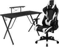 optimized set: flash furniture black gaming desk and reclining gaming chair with cup holder, headphone hook, and monitor/smartphone stand logo