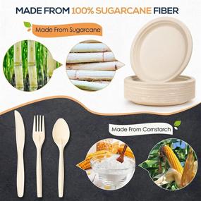 img 3 attached to Compostable Paper Plates Set - 250pcs Biodegradable Heavy-Duty Dinnerware for Party, Camping, Picnic - Extra Long Utensils - Made of Sugar Cane Fibers