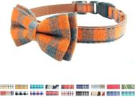 🐶 stylish plaid bow tie dog collar - soft & sturdy material with leather accents for small, medium, and large breed dogs, puppies - adjustable in 18 colors and 3 sizes (orange plaid, s 10"-14") logo