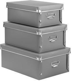 img 4 attached to 📦 SEEKIND Grey Decorative Storage Box with Lid - 3 in 1 Set | Plastic, Moisture-Proof, Foldable & Space Saving | Ideal for Clothes, Cosmetics, Blankets