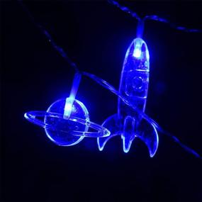 img 2 attached to 🚀 Mankinlu 20 LED 11 FT Kids Room LED String Lights for Boys Bedroom - Remote Control, 8 Modes - Waterproof Rocket Spaceship Astronaut Decorative Lights - Battery Operated for Children's Room, Tent, Birthday Decor - Blue