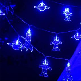 img 1 attached to 🚀 Mankinlu 20 LED 11 FT Kids Room LED String Lights for Boys Bedroom - Remote Control, 8 Modes - Waterproof Rocket Spaceship Astronaut Decorative Lights - Battery Operated for Children's Room, Tent, Birthday Decor - Blue