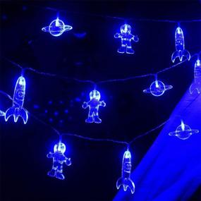 img 3 attached to 🚀 Mankinlu 20 LED 11 FT Kids Room LED String Lights for Boys Bedroom - Remote Control, 8 Modes - Waterproof Rocket Spaceship Astronaut Decorative Lights - Battery Operated for Children's Room, Tent, Birthday Decor - Blue