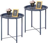 vecelo side/end table: folding round metal 🔵 tray for indoor/outdoor use - set of 2, blue logo