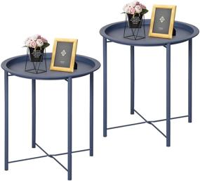 img 3 attached to VECELO Side/End Table: Folding Round Metal 🔵 Tray for Indoor/Outdoor Use - Set of 2, Blue