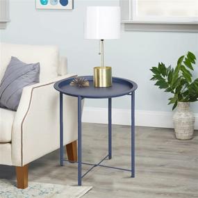 img 1 attached to VECELO Side/End Table: Folding Round Metal 🔵 Tray for Indoor/Outdoor Use - Set of 2, Blue