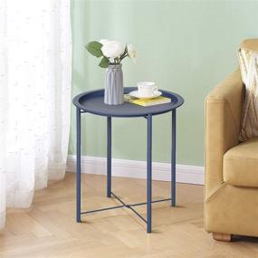 img 2 attached to VECELO Side/End Table: Folding Round Metal 🔵 Tray for Indoor/Outdoor Use - Set of 2, Blue