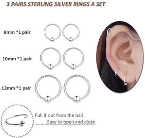 img 3 attached to 🏼 Stylish 3 Pairs Sterling Silver Small Hoop Earrings Set 14K White Gold Plated for Women Men Girls - Ball Bead Hoops Ideal for Cartilage, Helix, Tragus, Lip, Nose & Body Piercings - 8mm, 10mm, 12mm Sizes