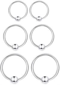 img 4 attached to 🏼 Stylish 3 Pairs Sterling Silver Small Hoop Earrings Set 14K White Gold Plated for Women Men Girls - Ball Bead Hoops Ideal for Cartilage, Helix, Tragus, Lip, Nose & Body Piercings - 8mm, 10mm, 12mm Sizes