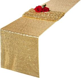 img 4 attached to 🎉 Charoama Glitter Gold Sequin Table Runner - 12x72 Inch Sparkly Gold Table Runner | Ideal for Parties, Weddings, Bridal Showers, Baby Showers, Birthdays | Event Supplies & Decorations