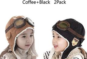 img 3 attached to 🧢 Cozy CTKcom Kids 2-Pack Pilot Aviator Fleece Hat Cap with Earmuffs (Coffee+Black) - Warm and Stylish!