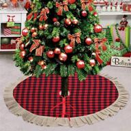 partyprops christmas tree skirt: large 48 inch red black buffalo plaid with burlap ruffle double layers - ideal for indoor and outdoor xmas decorations logo