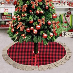img 4 attached to Partyprops Christmas Tree Skirt: Large 48 Inch Red Black Buffalo Plaid with Burlap Ruffle Double Layers - Ideal for Indoor and Outdoor Xmas Decorations
