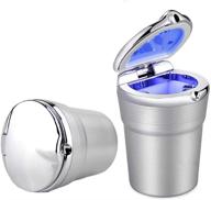 🚬 stainless steel car ashtray with detachable design, weudozue portable smokeless auto cigarette ash tray featuring blue led light indicator for car cup holder, home, office (silver) logo