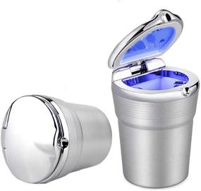 img 4 attached to 🚬 Stainless Steel Car Ashtray with Detachable Design, Weudozue Portable Smokeless Auto Cigarette Ash Tray featuring Blue LED Light Indicator for Car Cup Holder, Home, Office (Silver)