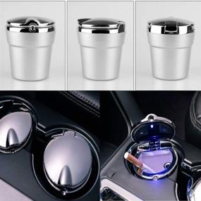 img 1 attached to 🚬 Stainless Steel Car Ashtray with Detachable Design, Weudozue Portable Smokeless Auto Cigarette Ash Tray featuring Blue LED Light Indicator for Car Cup Holder, Home, Office (Silver)