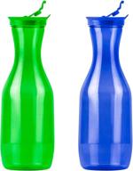 🥤 decorrack 2 large water carafes with flip top lid, 50 oz each, plastic juice pitcher, decanter, jug, ideal for serving fridge cold iced tea outdoors, picnic, parties, not dishwasher safe logo