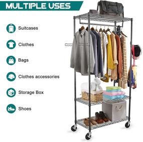 img 2 attached to 👕 WDT Rolling Garment Rack: Large Heavy Duty Clothing Organizer with 3 Tier Shelves, Adjustable Metal Closet Rack for Hanging Clothes