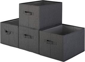 img 4 attached to 📦 Pomatree Storage Baskets - 4 Pack - Sturdy Large Fabric Bins for Home Organization, Nursery, Closet & Shelves - Foldable Organizing Basket Cube Shelf Organizer (Black)