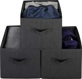 img 2 attached to 📦 Pomatree Storage Baskets - 4 Pack - Sturdy Large Fabric Bins for Home Organization, Nursery, Closet & Shelves - Foldable Organizing Basket Cube Shelf Organizer (Black)